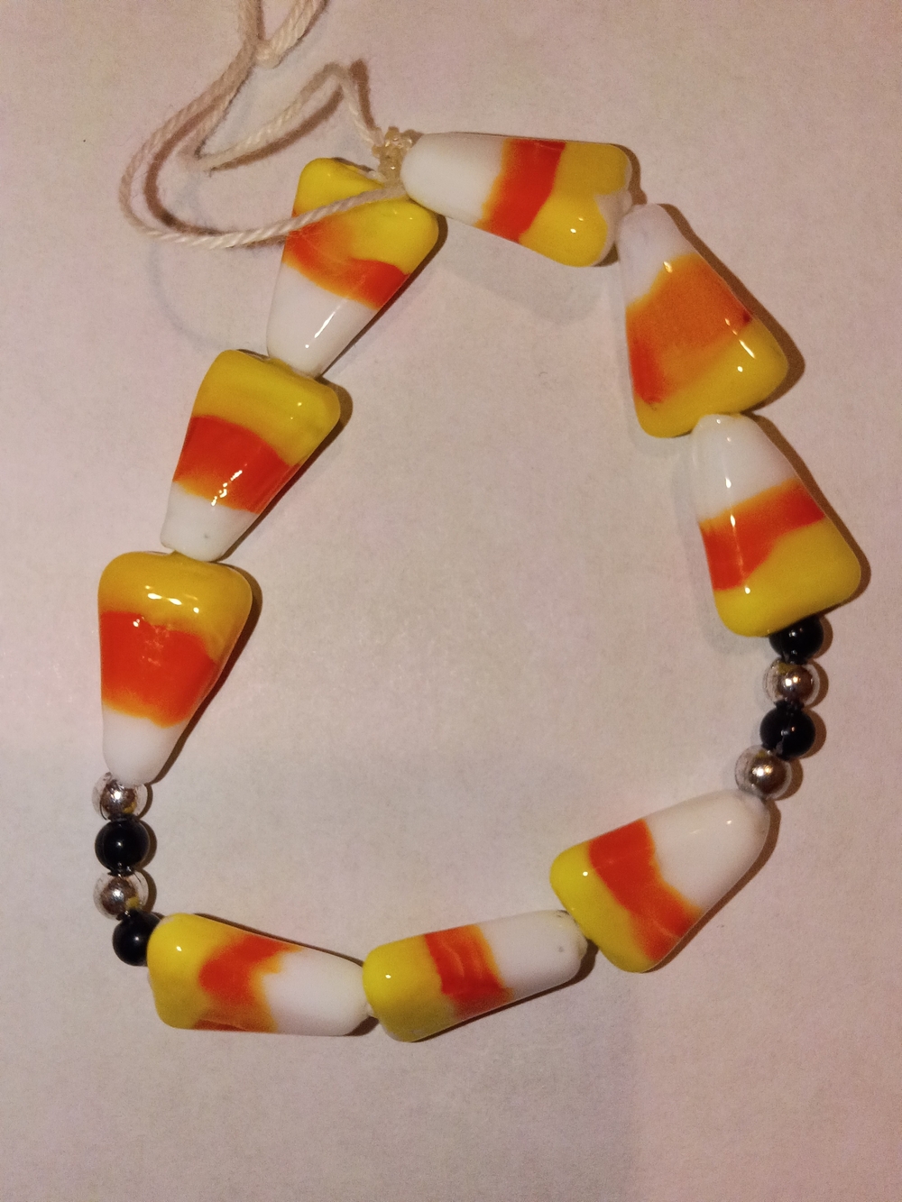 Handmade Candy Corn Glass Bead Bracelet - Yellow, Orange, White